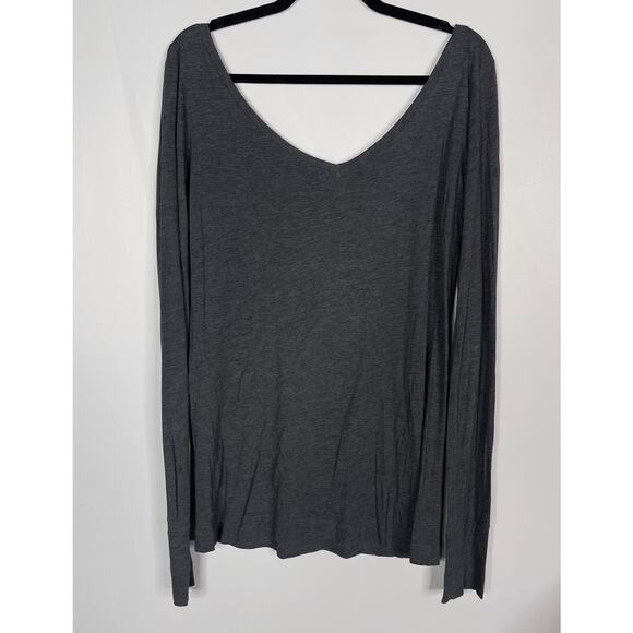 Theory Womens M Gray Black Lace Applique VNeck Long Sleeve Top Pima Cotton Modal - Picture 2 of 9